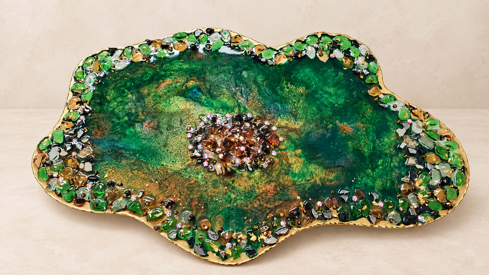 Emerald Geode-Inspired Decorative Resin Tray